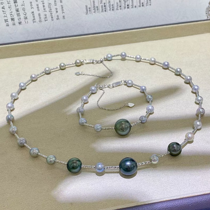 sterling silver tahiti and grey akoya necklace  