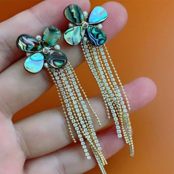 14KGF ABALONE SHELL TASSEL EARRINGS