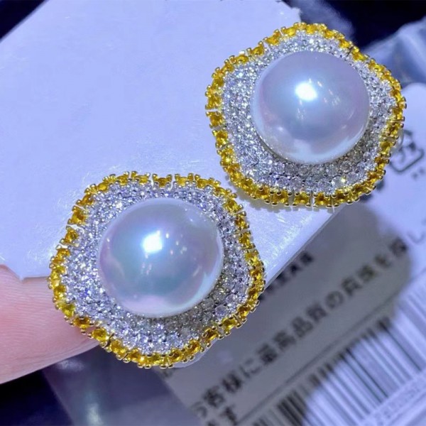 Double colors sterling silver Austrian white pearl earrings