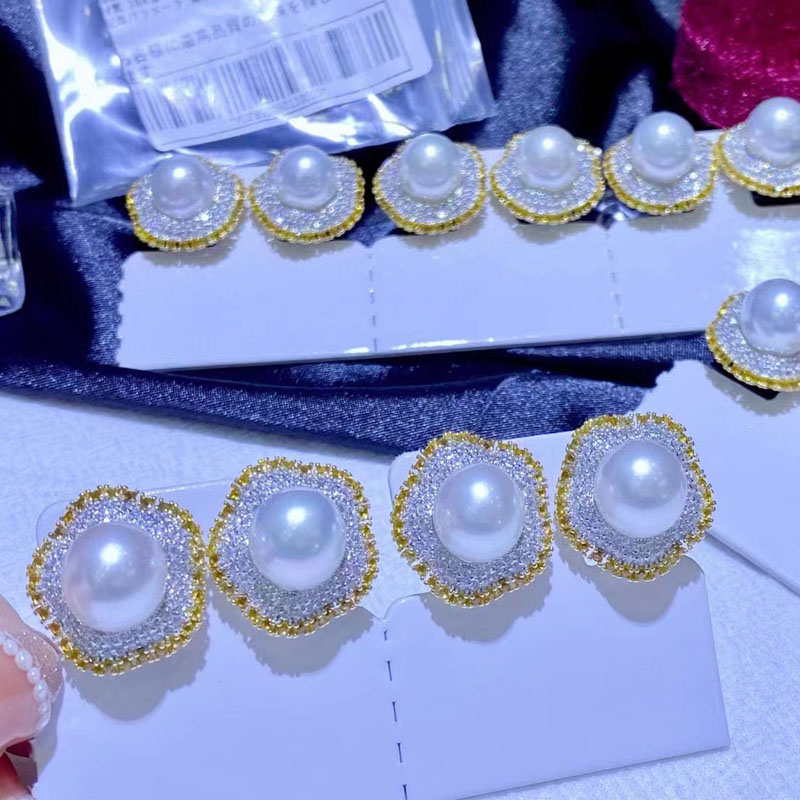 Double colors sterling silver Austrian white pearl earrings 
