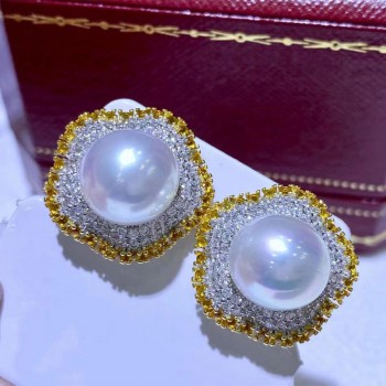 Double colors sterling silver Austrian white pearl earrings 
