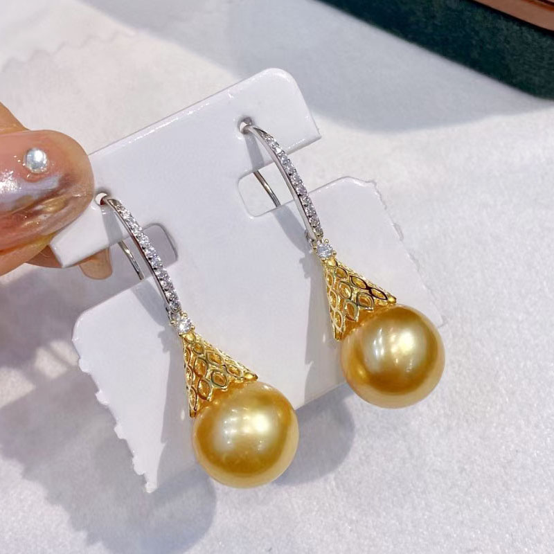 S925 DOUBLE COLORS SOUCH GOLDEN PEARL EAR HOOK 