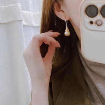 S925 DOUBLE COLORS SOUCH GOLDEN PEARL EAR HOOK 