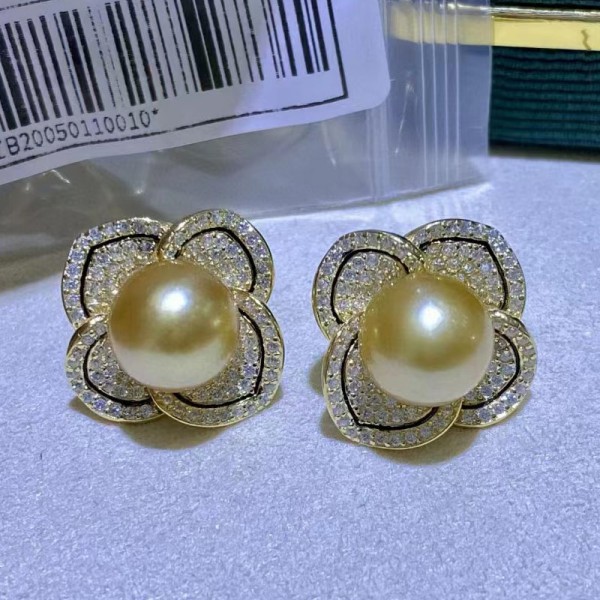 Double sterling silver color south gold pearl earrings 
