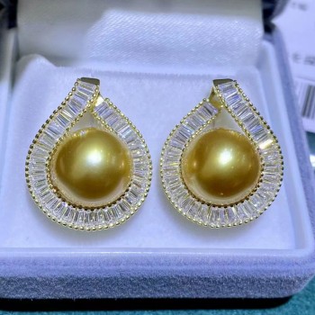S925 sterling silver south golden pearl earrings