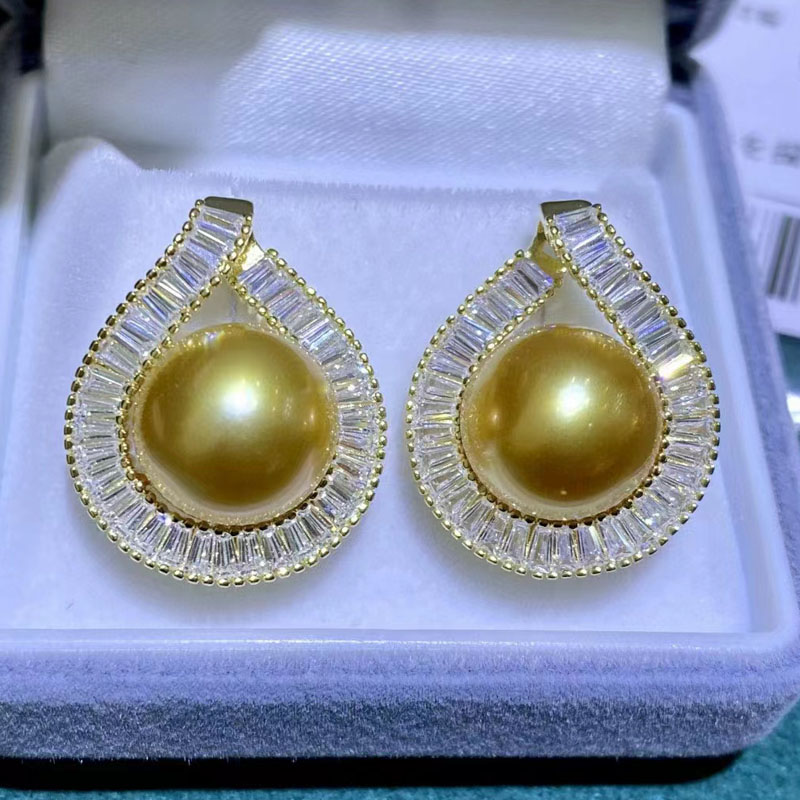 S925 sterling silver south golden pearl earrings 