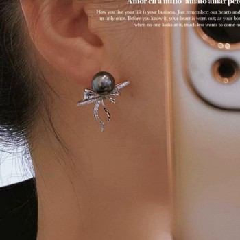 S925 Sterling silver bow tahiti earrings  