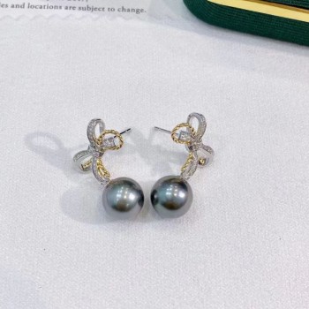 Double color sterling silver bow tahiti earrings  