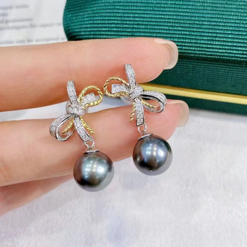 Double color sterling silver bow tahiti earrings  